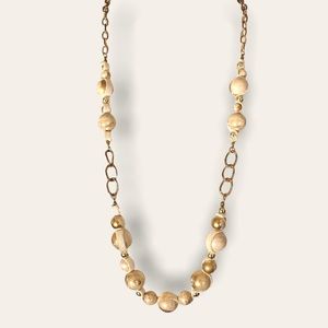 SOLDⓂ️Vintage Chain Gold Ball and Cream Color Cloth Beaded Necklace
